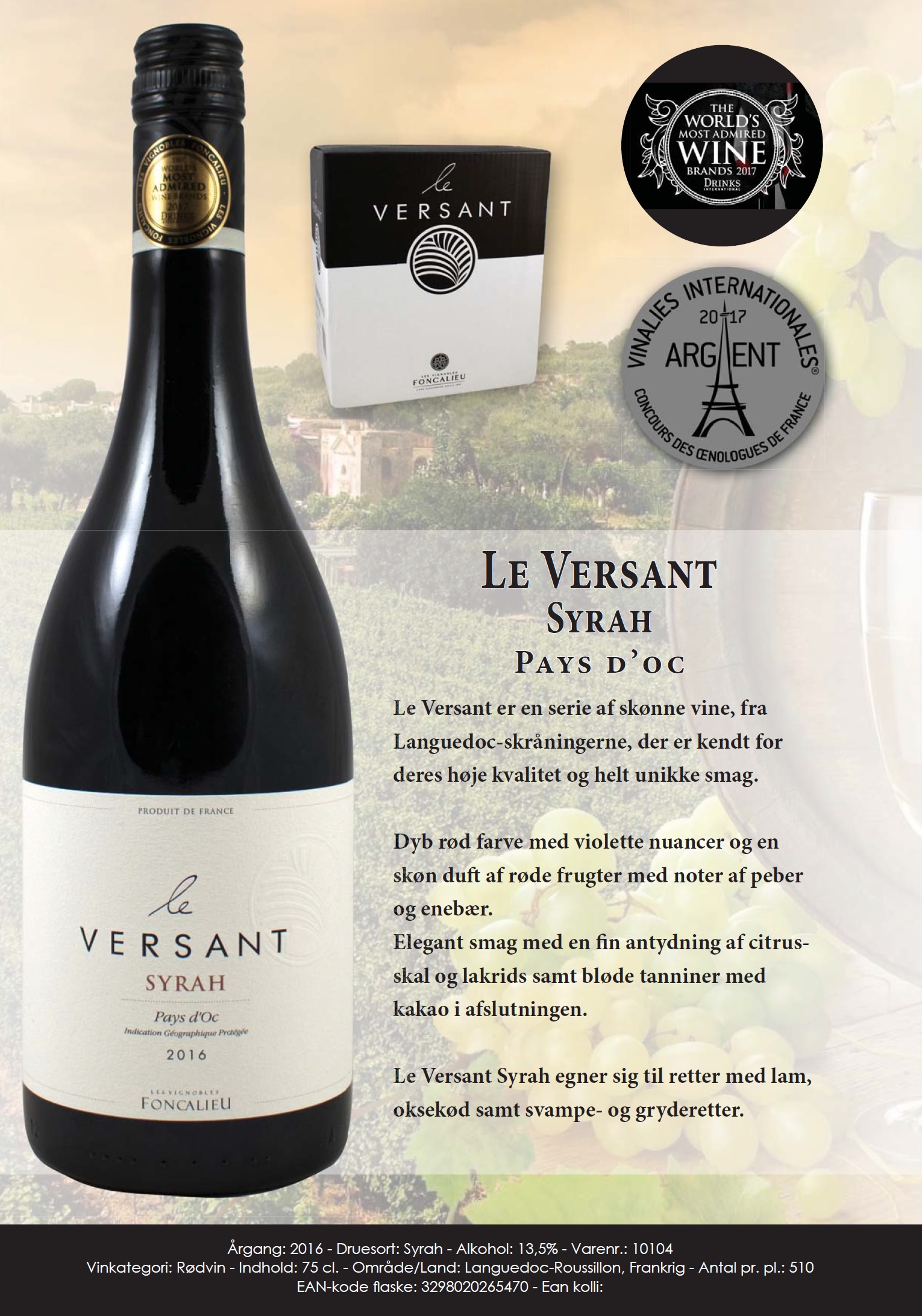 Le Versant Syrah Pays D’oc